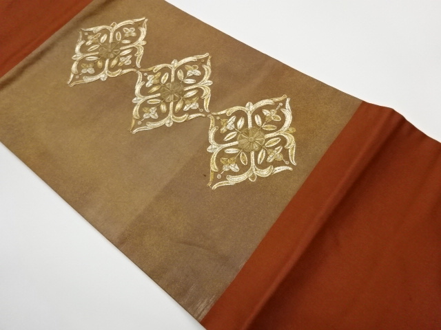 JAPANESE KIMONO / VINTAGE NAGOYA OBI / EMBROIDERY / FLOWER & RHOMBUS